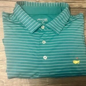 Masters Tech Men’s XL Performance Masters Green/White Striped Polo Shirt MINT!